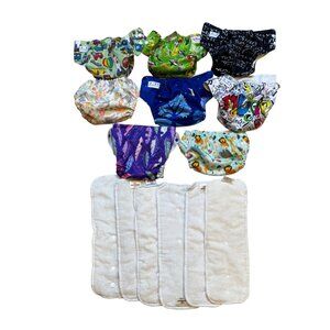 Lot Of 8 Cloth Diapers & 6 White Inserts Alva Baby Mama Koala‎ Bumkins Dr. Seuss